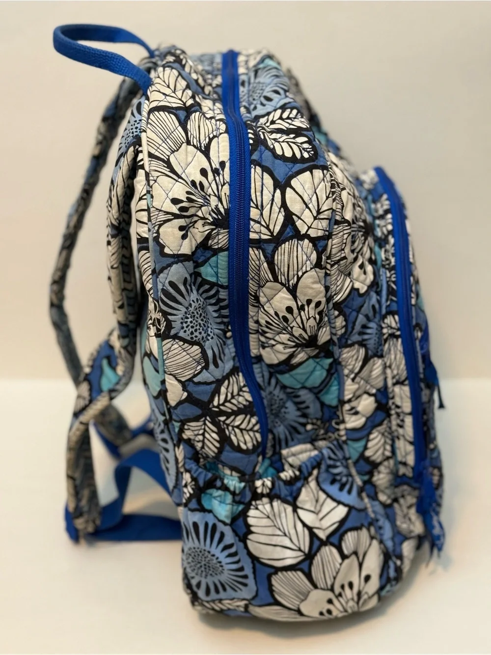 Vera Bradley Retired Blue Bayou Floral Quilted Backpack with Turquoise Accents